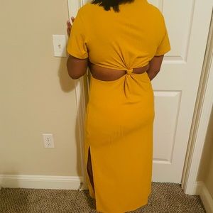 SHEIN Yellow Size Medium Knot Cutout Back Rib-knit Dress